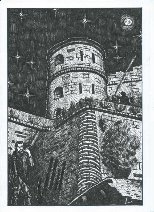 Scorcio di Forte Sperone, nel disegno di. Belansky Genova che difende il territorio